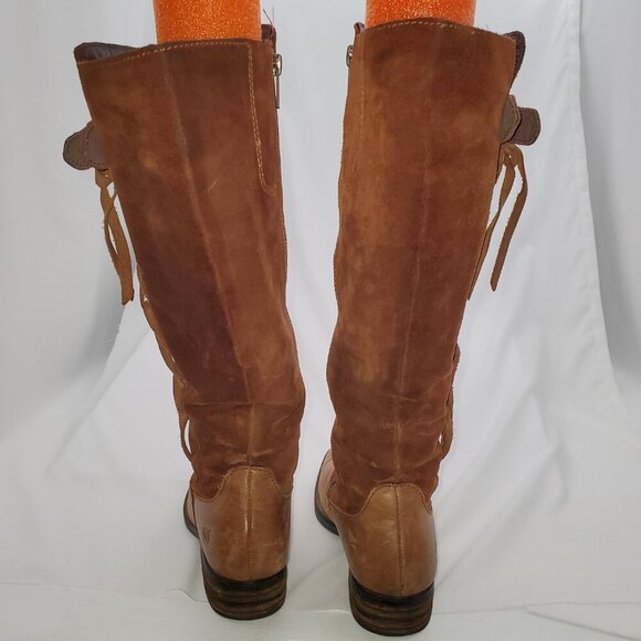 BORN Wide Calf Two-Tone Leather Suede Knee High Riding Boots Lace Up look 6WC - Picture 4 of 10